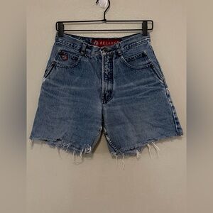 VTG 90s Posted No Trespassing Denim Shorts Thrashed High Waisted 28”